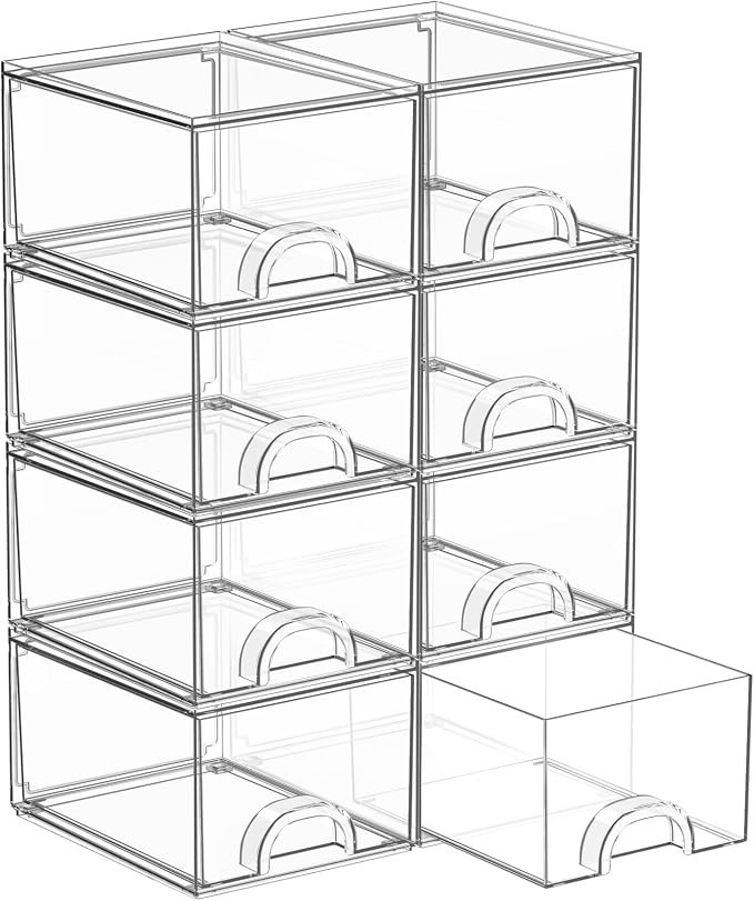 8 Pack Small Clear Stackable Acrylic Storage Boxes Storage Drawers, Storage by Unknown