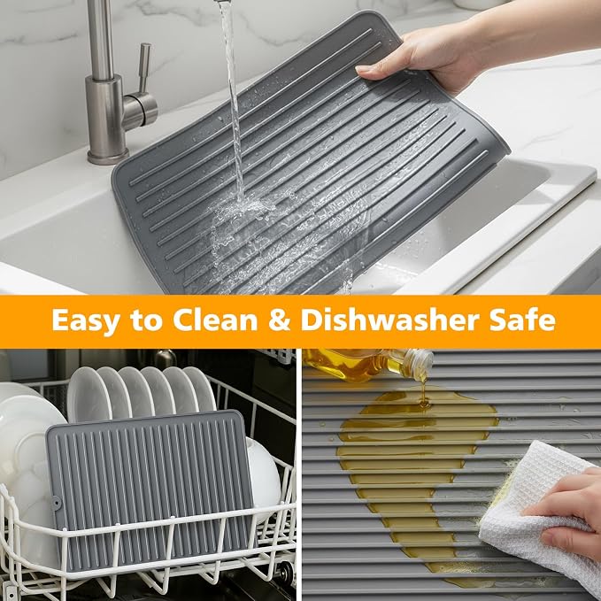 Songrey 24" x 18" Silicone Dish Drying Mat, Kitchen Counter Drying Pad - Image 4