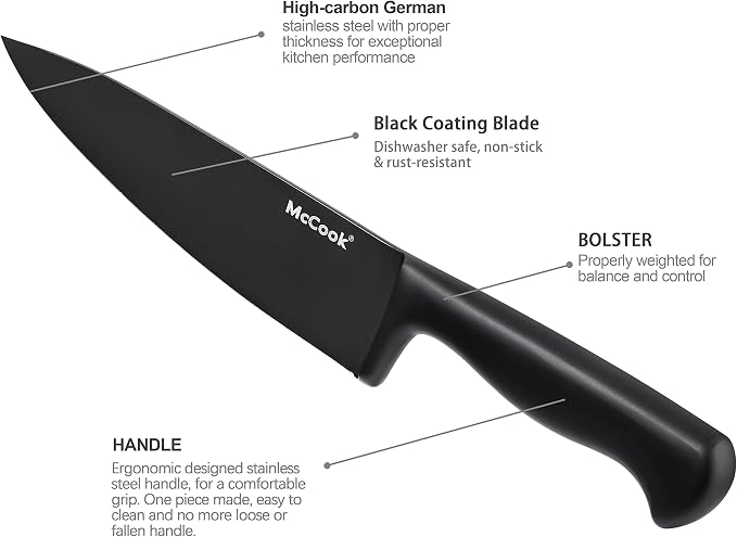 McCook® Premium Black Knife Sets, German Stainless Steel Kitchen Knives Block - Image 3