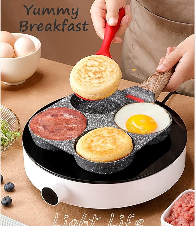 HUPECHAM 4-Cup Egg Pan Nonstick, and Granite Egg Frying Pan, Versatile - Image 2