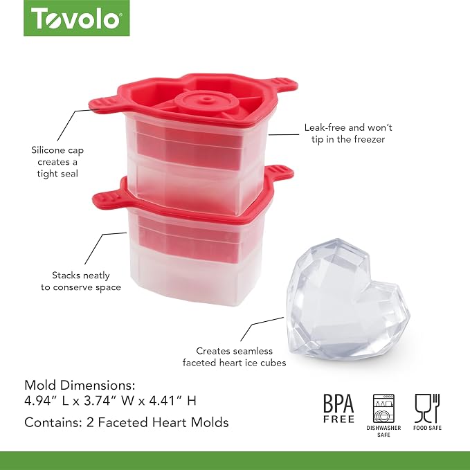 Tovolo Heart Shaped Ice Cubes Mold Pack of 2 Large Craft Ice Molds - Image 6
