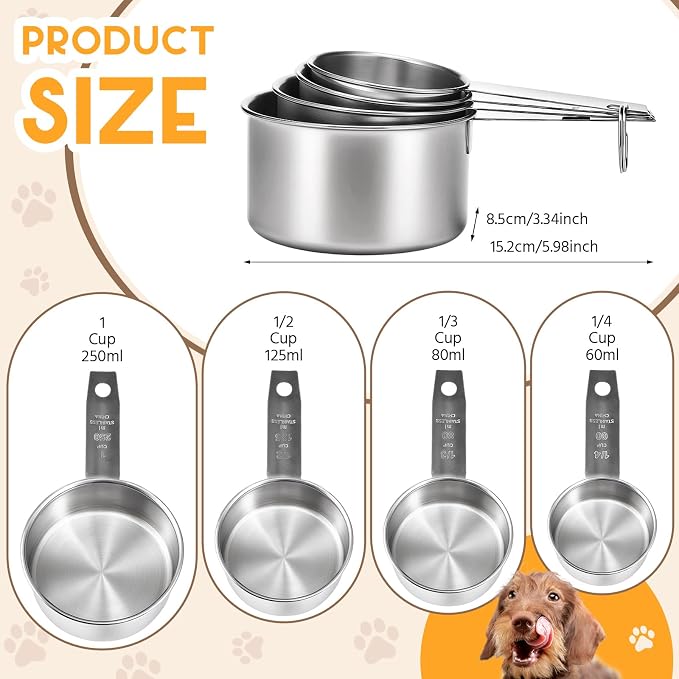 4 Pcs Dog Cat Food Scoop Stainless Steel Measuring Cup Set 1, 1/4 Cup Pet - Image 3