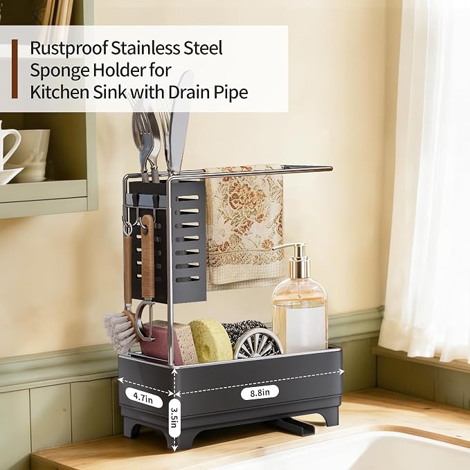 MOUKABAL Sponge Holder for Kitchen Sink, 2-Tier Sink Caddy Organizer - Image 2