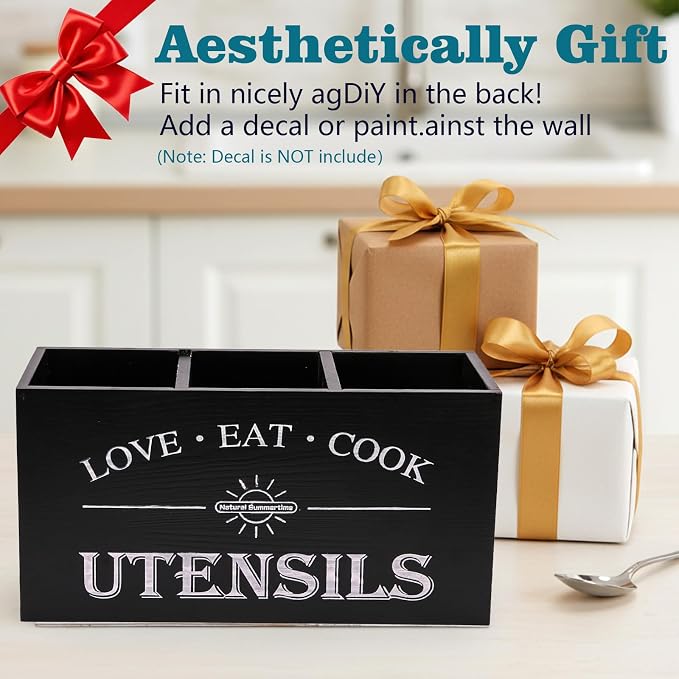 2 PC Wooden Utensil Holder, （With 4-Compartments size*1 + 3-Compartments - Image 6