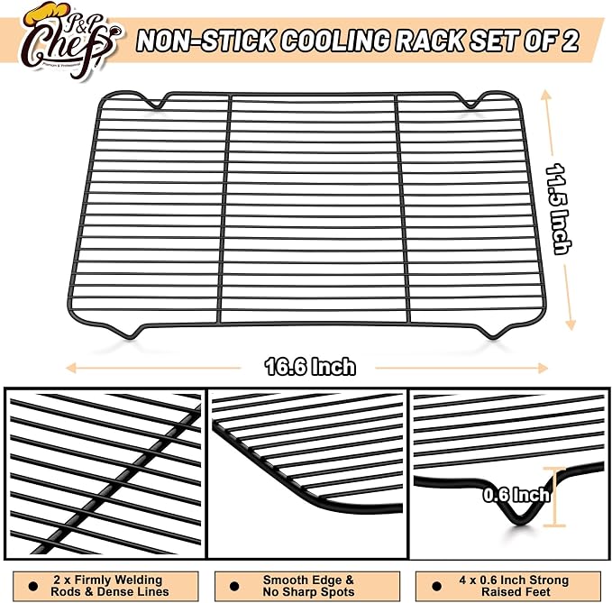 P&P CHEF Cooling Baking Rack Pack of 2, 16.6" x 11.5", Stainless Steel Cooling - Image 2