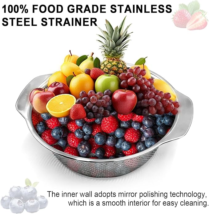 Colander for Kitchen, 1.5 QT 18/8 Stainless Steel Colander, Stainless Steel - Image 5