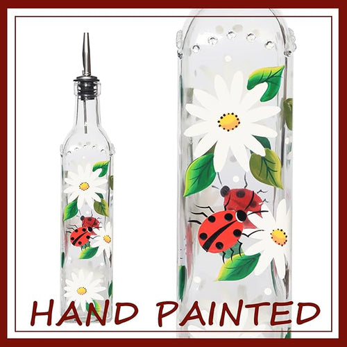 17oz Hand Painted Glass Olive Oil Bottle - 500ml Green Oil & Vinegar Cruet - - Image 2