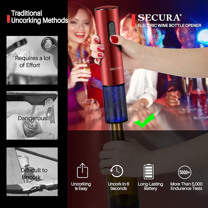 Secura Electric Wine Opener, Automatic Electric Wine Bottle Corkscrew Opener - Image 2