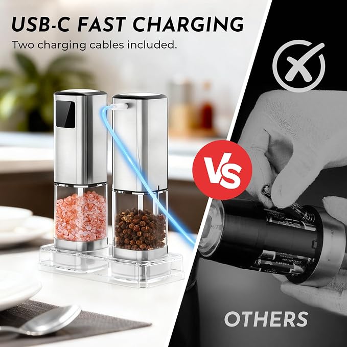 Upgraded Larger Capacity Electric Salt and Pepper Grinder Set Rechargeable - Image 3