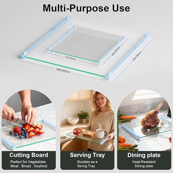 2PCS Glass Cutting Board with Silicone Grip, 80% Stronger Shatter Resistance - Image 3