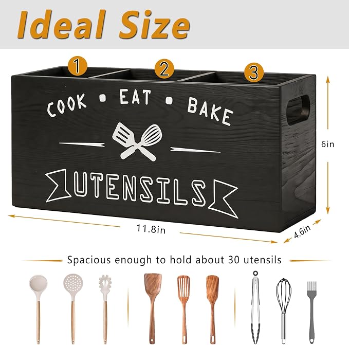 Large and Durable Wooden Kitchen Utensil Holder - Image 6