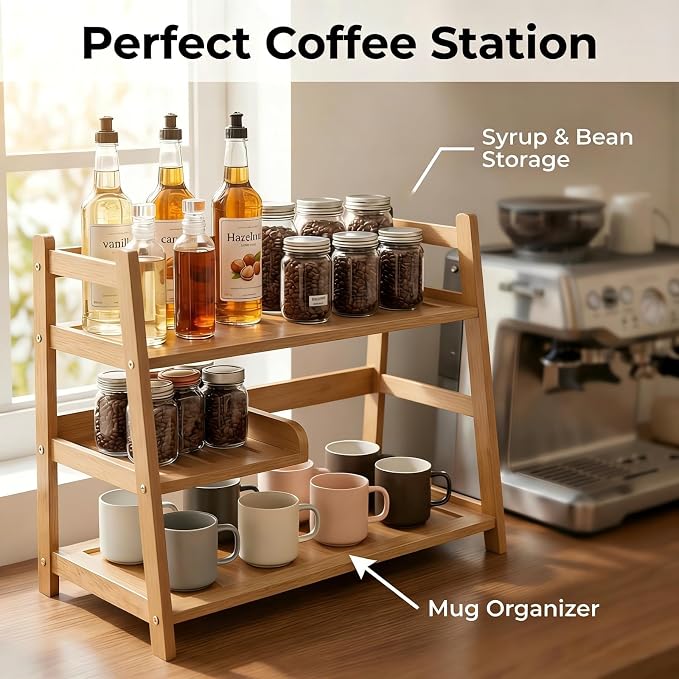3 Tier Bamboo Matcha Station, coffee station organizer Shelf - Image 2