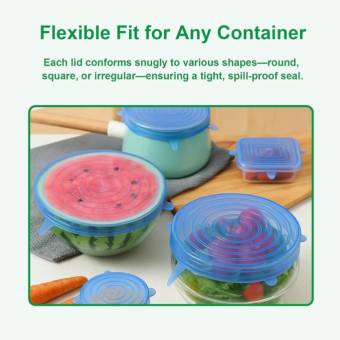 Silicone Stretch Lids – 6 Pack Reusable Food Covers, Flexible Silicone - Image 4