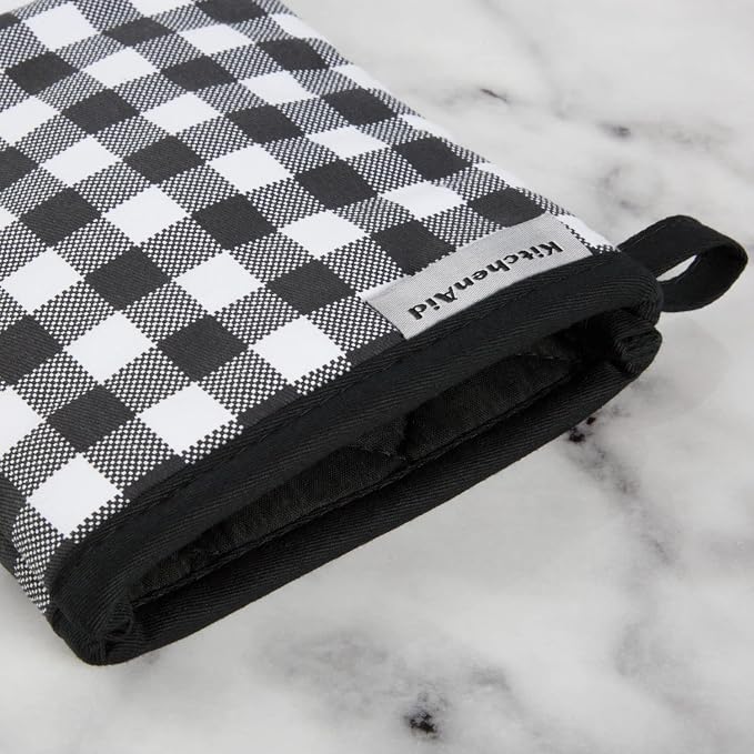 KITCHENAID Gingham Oven Mitt 2-Pack Set, Matte Black - Image 3