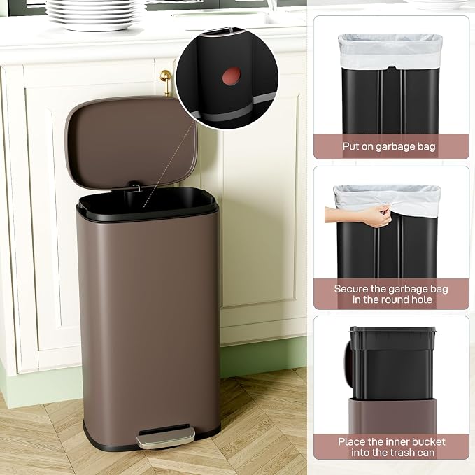 Arlopu 8 Gallon Step Trash Can, Stainless Steel Garbage Bin, Soft-Close Rubbish - Image 7