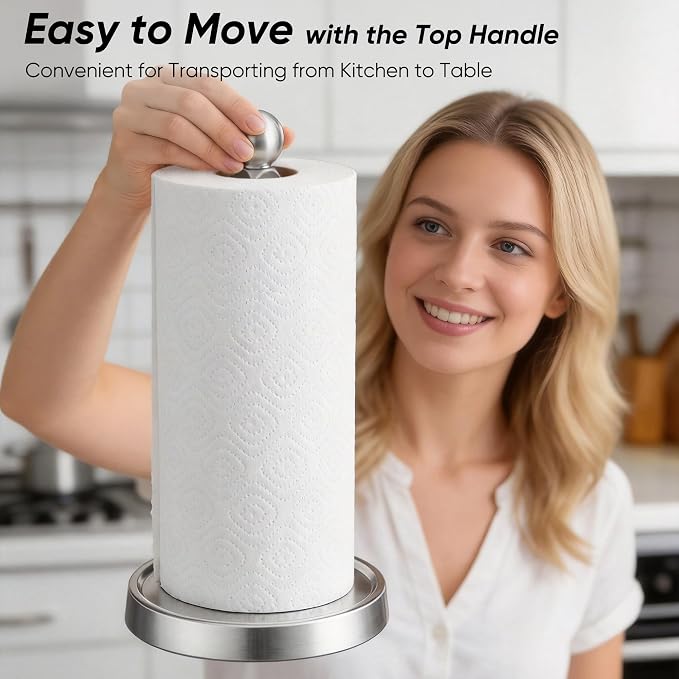 theaoo Paper Towel Holder Countertop, One-Handed Tear Paper Towel Stand - Image 5
