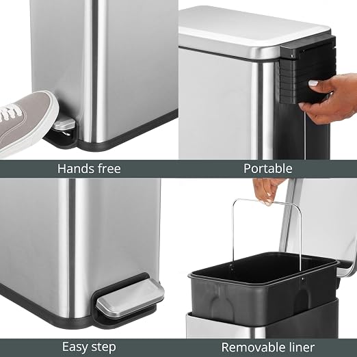 mDesign Slim Metal Rectangle 7.9 Gallon Trash Can - Image 5