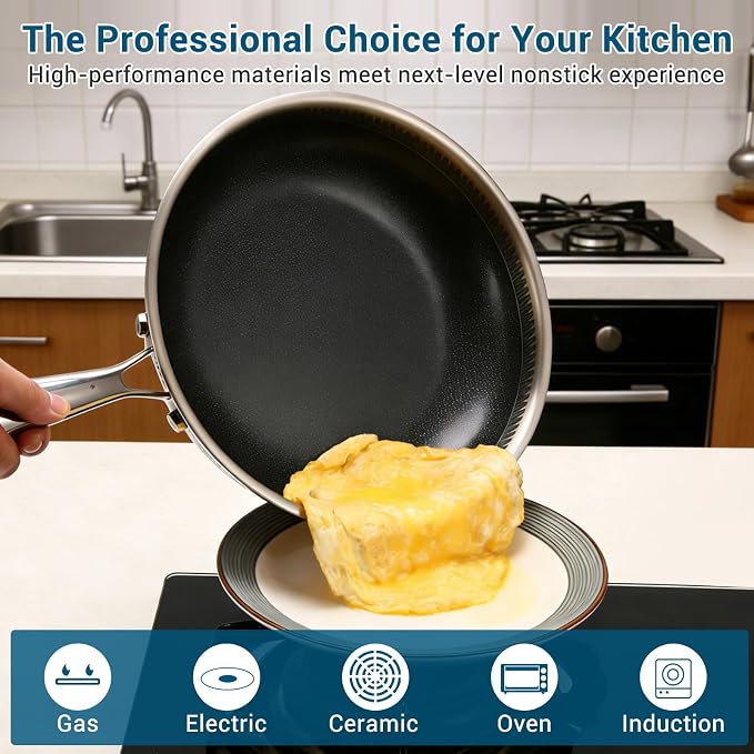 10 Inch Tri-Ply Stainless Steel Hybrid Frying Pan - Image 4