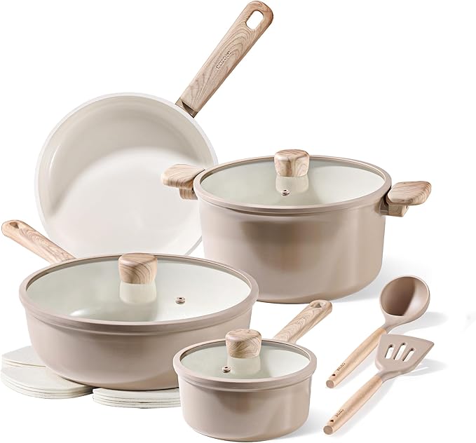 CAROTE 12Pcs Ceramic Pots and Pans Set Non Stick, Healthy Cookware Set by CAROTE