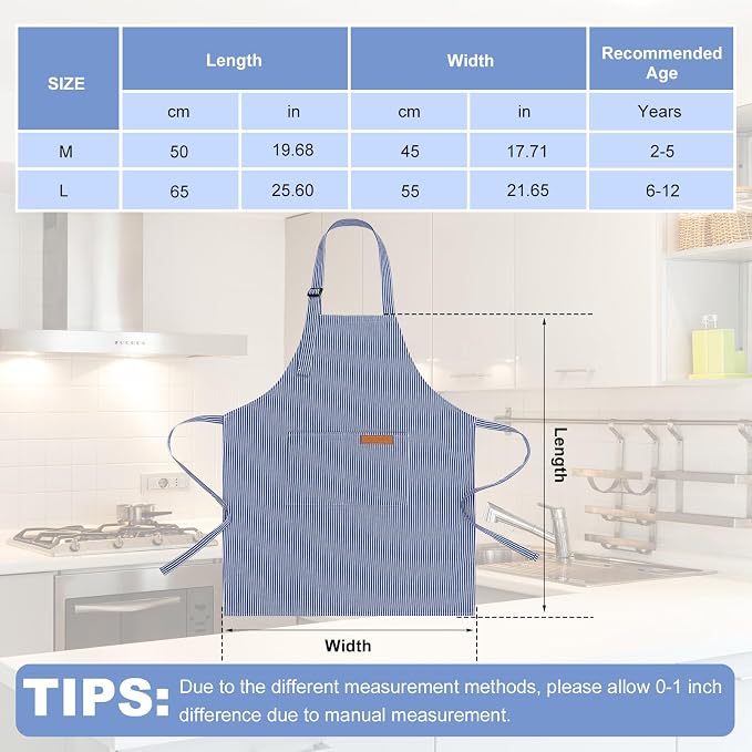 2 Pack Stripes Kids Apron, Kids Cooking Aprons - Image 2