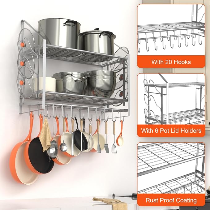VyGrow 28 Inch Pot Rack Wall Mounted, 2 Tier Pots and Pans Organizer - Image 5