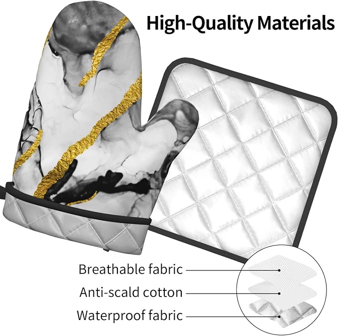 Black White Marble with Gold Stripes Oven Mitts and Pot Holders Set of 3 - Image 9