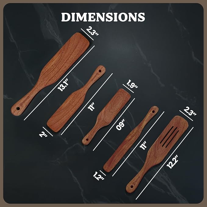 5-Piece Wooden Spurtle Set – Acacia Wood Kitchen Tools - Image 2