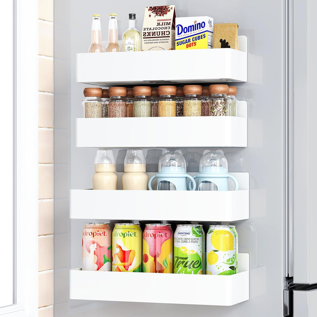 Magnetic Spice Rack for Refrigerator White, 4 Pack