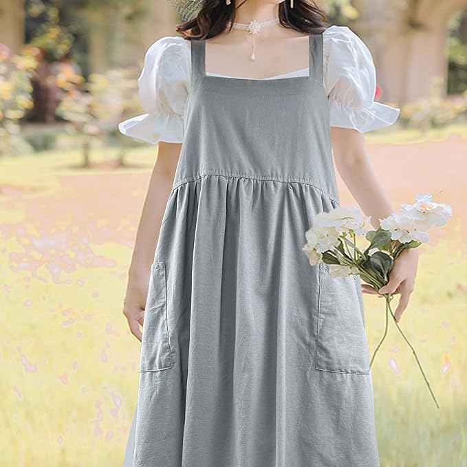 Uaussi Cotton Linen Apron Cross Back Work Apron - Image 2
