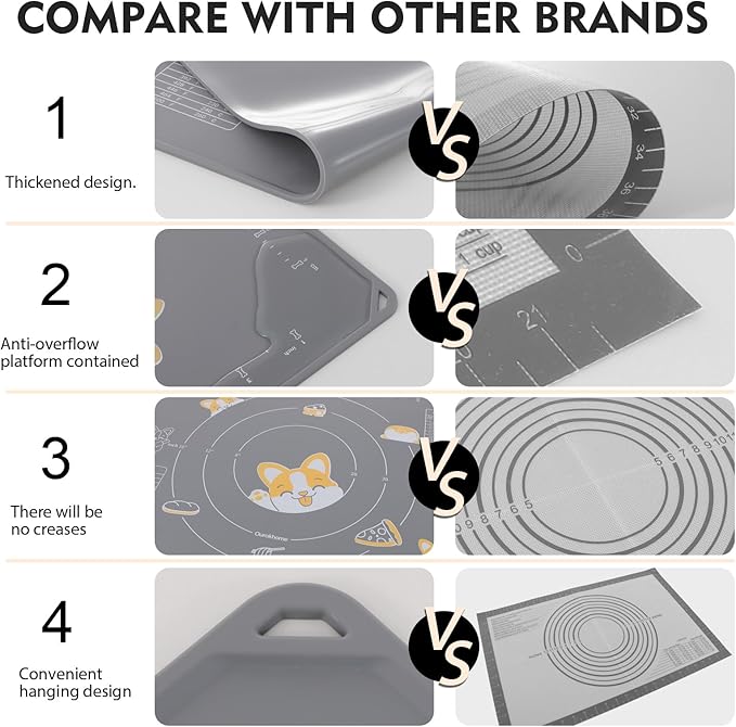 Ourokhome Silicone Baking Mat Sheet and Pastry Dough Cutter, 0.5 Inch Thick 32" - Image 6
