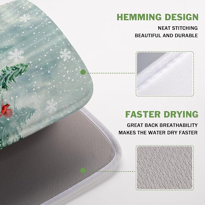 Welcome Winter Pines Tree Dish Drying Mat, Winter Snowflake Dish Drying Mat - Image 4