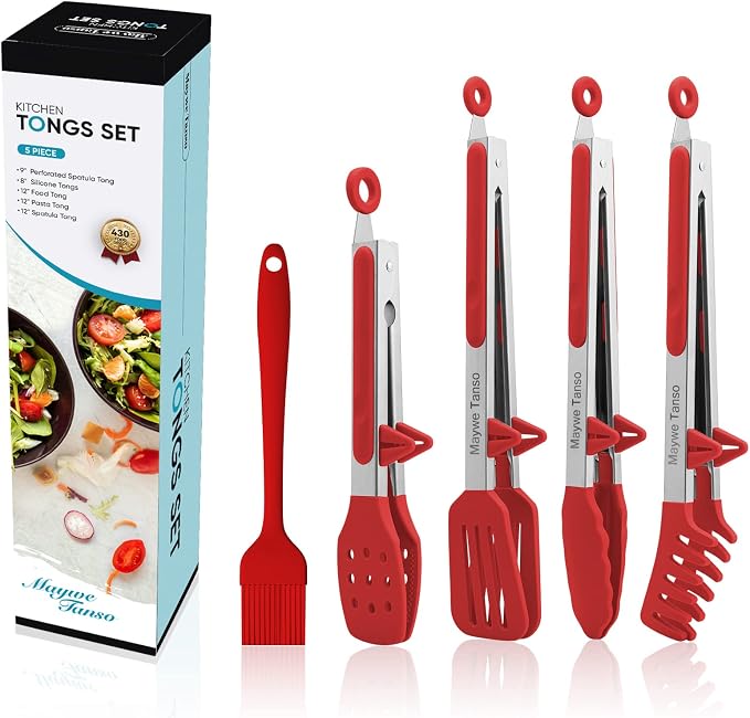 5-Pack Silicone Tongs for Cooking, Maywe Tanso 4PCS 13-Inch Kitchen Tongs by MayweTanso