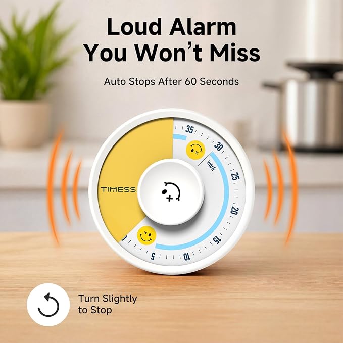 60-Minute Visual Timer, Twist to Set, Loud Battery-Powered Alarm, Manual Rotary - Image 6
