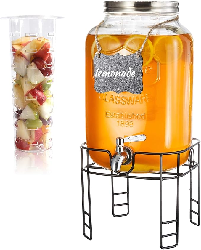 2 Gallon Drink Dispensers for Parties, 1 Pack Glass Beverage Dispenser by JOFUYU