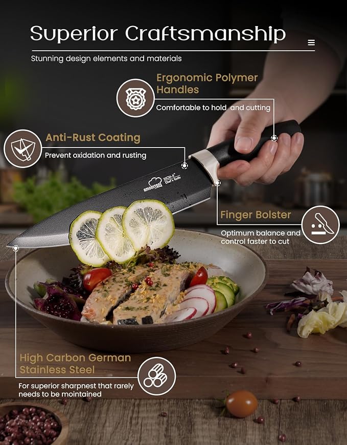 Amorston Knife Set, 15 Pieces Kitchen Knives Set - Image 3
