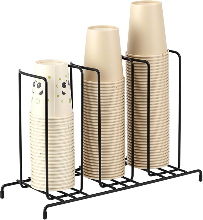QWORK Wire Frame Cup and Lid Organizer, 3 Compartment Metal Wire Rack by QWORK