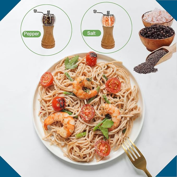 Salt and Pepper Grinder Set Hand Crank Salt and Pepper Mill Classical Wooden - Image 5
