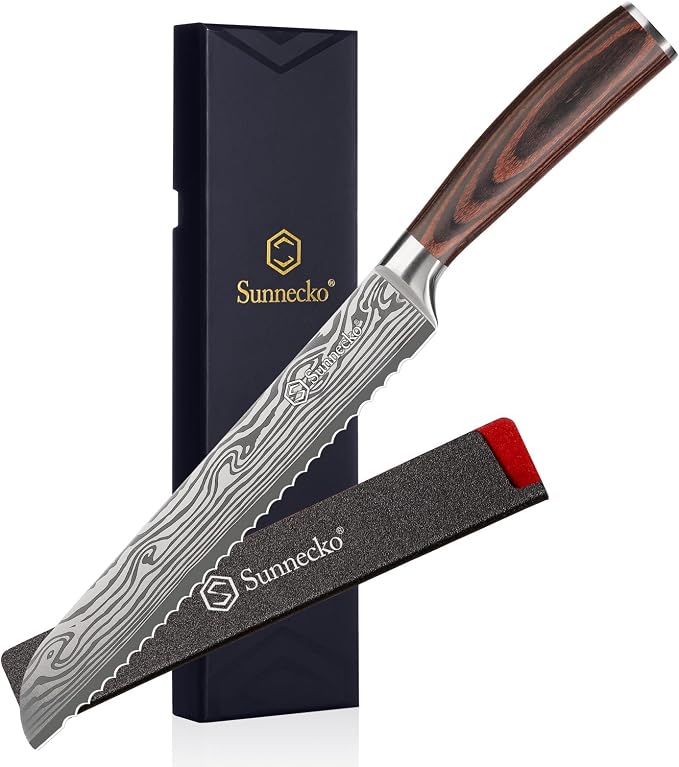 Sunnecko Bread Knife 8 Inch, High Carbon Stainless Steel Serrated Bread Knife by Sunnecko