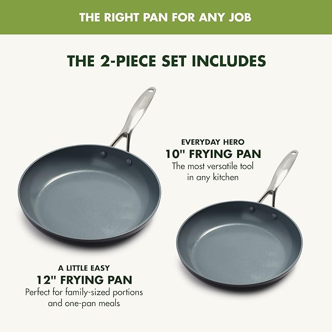GreenPan Valencia Pro Ceramic Nonstick 10” & 12” Frying Pan Skillet Set - Image 3