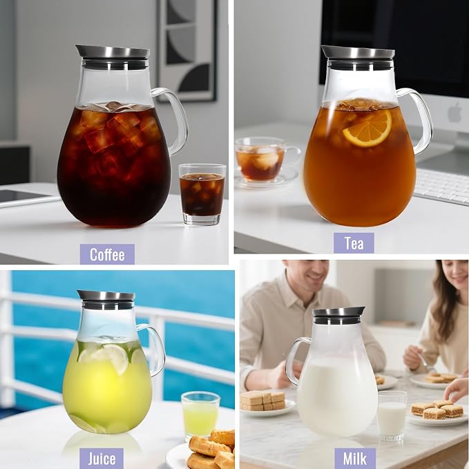 Glass Pitcher With Lid, 2.5 Liter 85 oz Glass Water Pitcher - Image 3
