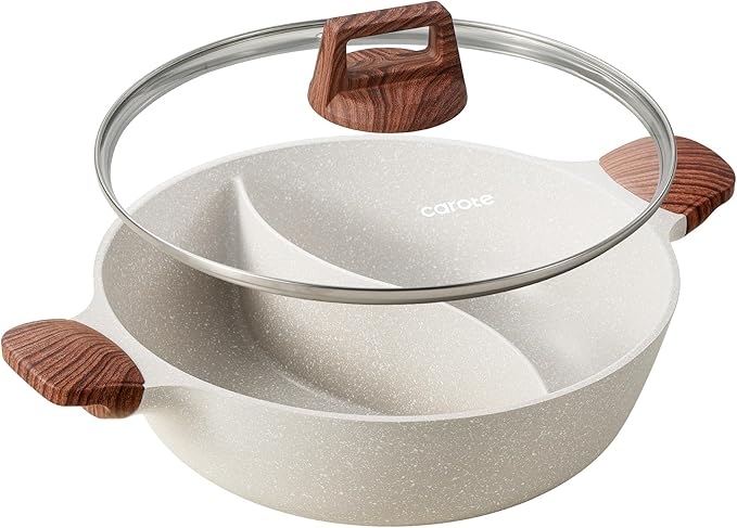 CAROTE Hot Pot with Divider Double Flavor Divided Stockpot with Glass Lid by CAROTE