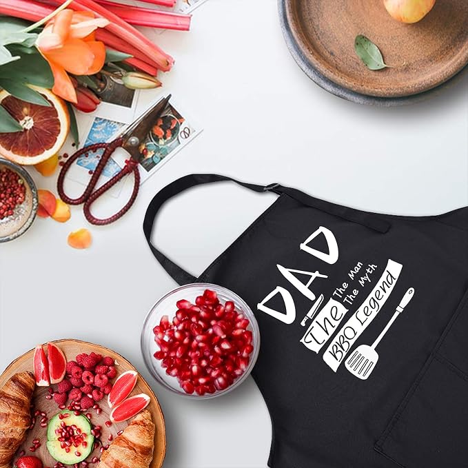 Rosoz Funny Black Chef Aprons for Men, Dad BBQ Legend, Adjustable Kitchen - Image 2