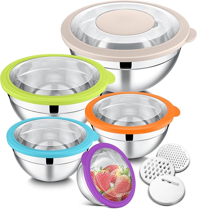 E-far Mixing Bowls with Lids Set of 5, Stainless Steel Salad Mixing Bowl with by E-far