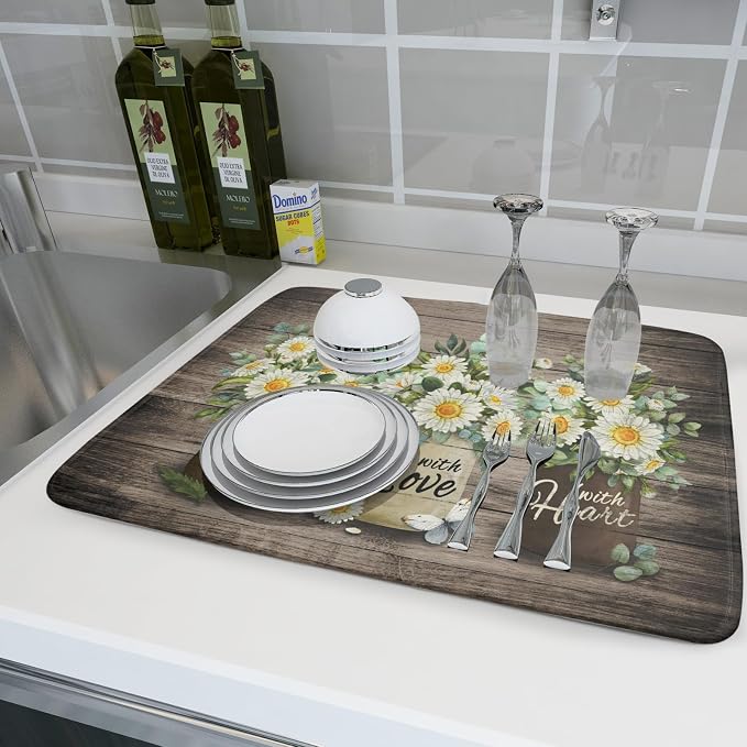 Flower Vase Dish Drying Mats 18×24 Inch Rustic Wood Reversible Microfiber - Image 6