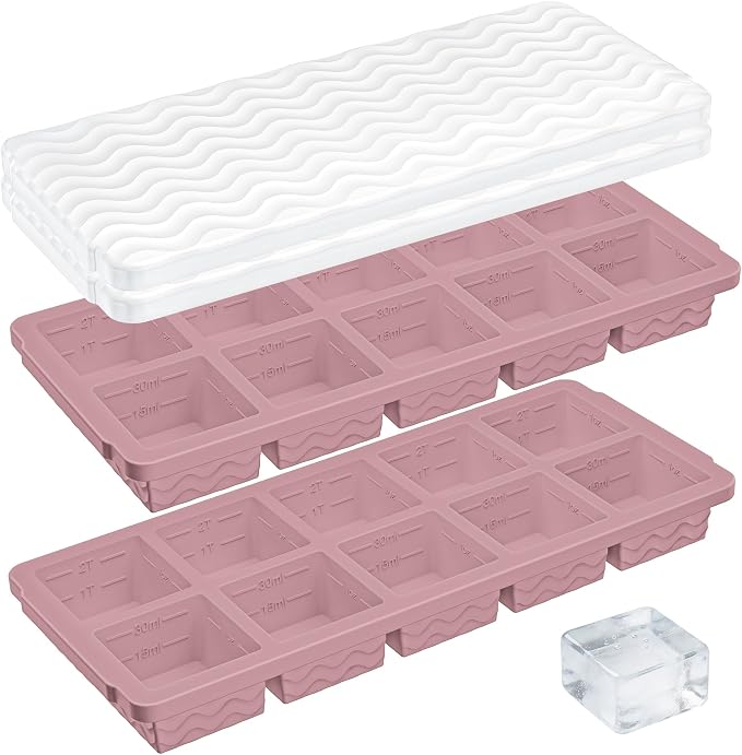 Aopigavi 2-Pack Ice Cube Trays, 10 Cubes 2 Tbsp. Silicone Freezer Molds by Aopigavi