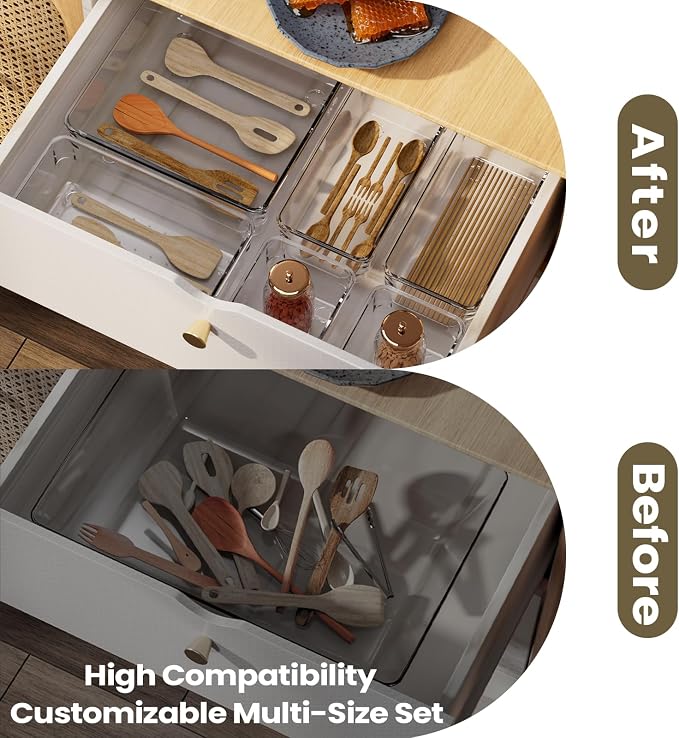27 PCS Clear Plastic Drawer Organizer Set, 4 Sizes Acrylic Drawer Storage Trays - Image 7