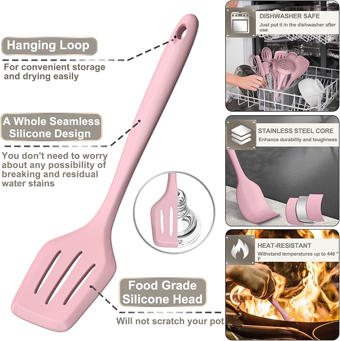 Silicone Cooking Kitchen Utensil Set, AIKKIL 43 Pcs Pink Cooking Utensils Set - Image 3