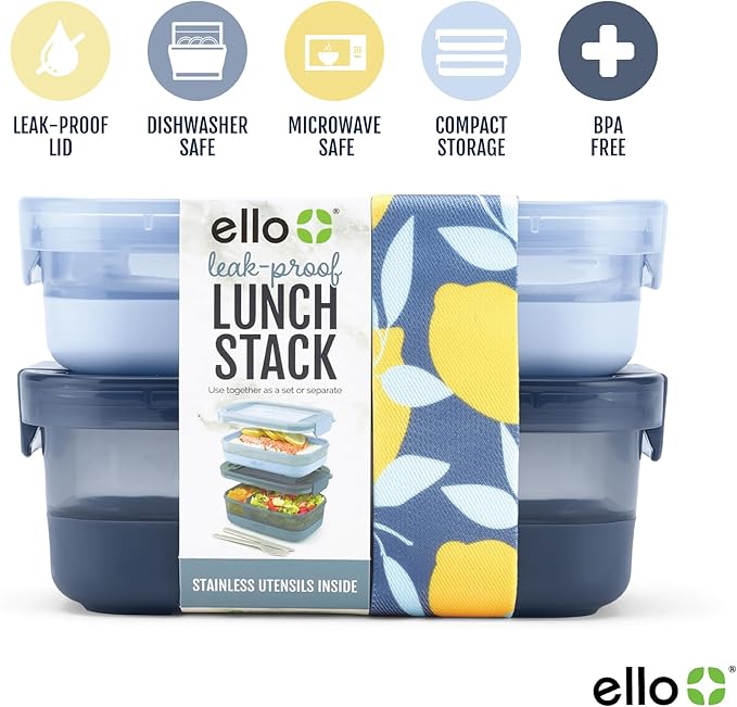 Ello 2-Pack Lunch Stack Plastic Food Storage Container Bento Box - Image 3