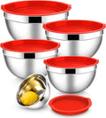 E-far Mixing Bowls With Lids Sets of 5, 10-Piece Stainless Steel Salad Metal by E-far