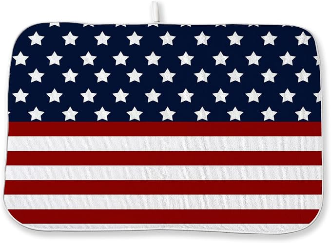 4th of July Dish Drying Mat 18x24 Inch Navy Blue Red Flag Stars Patriotic by DAFENA